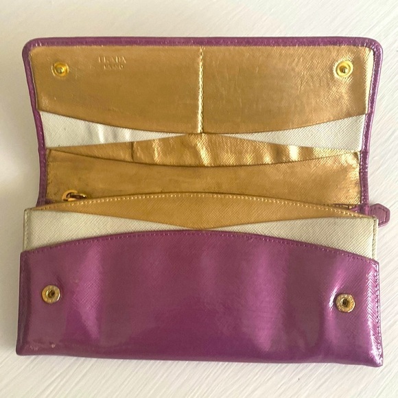 Prada- Authentic š RARE! EUC Purple Wallet with Gold Chain - Picture 7 of 16